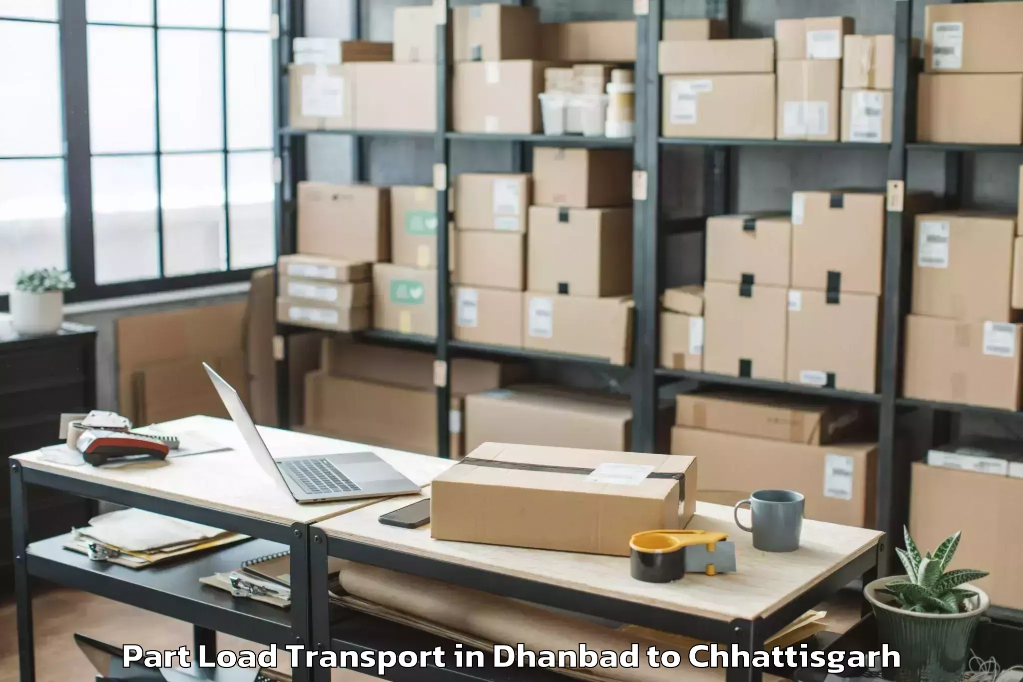 Dhanbad to Jagdalpur Airport Jgb Part Load Transport Booking